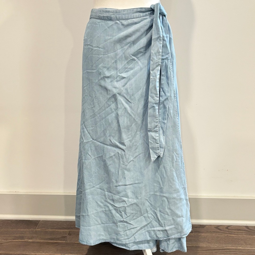 Chaps Womens Wrap Maxi Skirt XL Lyocell Denim Boho Coastal Cottagecore 21234